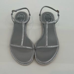 RENE CAOVILLA SILVER CRYSTAL SANDALS SIZE IT 37.5 / US 7.5 NEW!